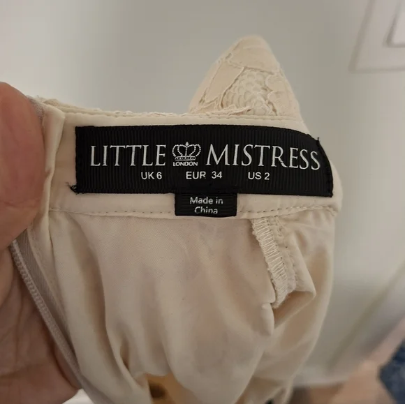 Little Mistress Women's Cream & Black Lace Midi Dress (Size US 2) - Picture 7 of 9